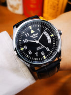 WINNER Business Automatic Watch for Men Fashion Calendar Black Minimalist Dial Mechanical Watches Stainless Steel Leather Strap