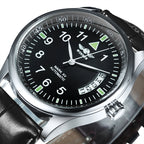 WINNER Business Automatic Watch for Men Fashion Calendar Black Minimalist Dial Mechanical Watches Stainless Steel Leather Strap