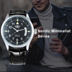 WINNER Business Automatic Watch for Men Fashion Calendar Black Minimalist Dial Mechanical Watches Stainless Steel Leather Strap