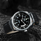 WINNER Business Automatic Watch for Men Fashion Calendar Black Minimalist Dial Mechanical Watches Stainless Steel Leather Strap