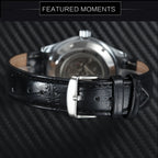 WINNER Business Automatic Watch for Men Fashion Calendar Black Minimalist Dial Mechanical Watches Stainless Steel Leather Strap
