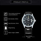 WINNER Business Automatic Watch for Men Fashion Calendar Black Minimalist Dial Mechanical Watches Stainless Steel Leather Strap