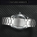 WINNER Business Automatic Watch for Men Fashion Calendar Black Minimalist Dial Mechanical Watches Stainless Steel Leather Strap